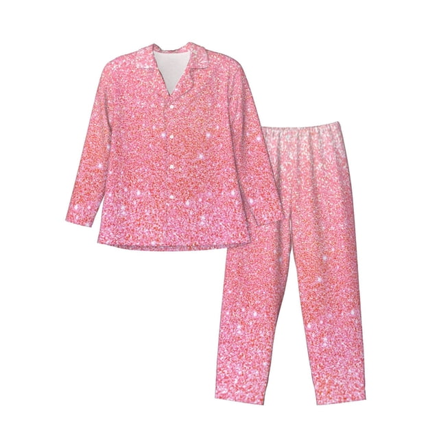Fotbe Sparkly Pink Glitter Pijama de Hombre con Estampado de Manga Larga, Conjunto de 2 Piezas, Ropa de Dormir Suave y Cómoda con Bolsillos-X-Large