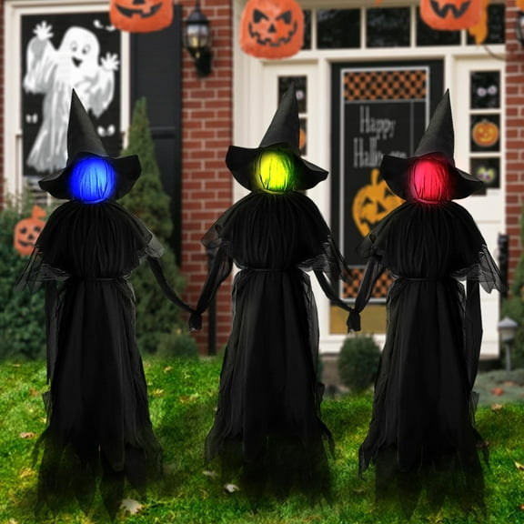 Halloween Decorations Outdoor, Witches Holding Hands, Light Up Halloween Witches Garden Stake with Sound-Activated Sensor, Witches Decorations for Garden Yard Lawn Haunted House (1PC)