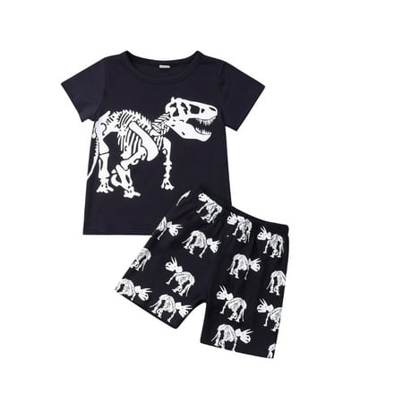 

Little Baby Boys Summer Outfit Set Short Sleeve Round Neck Dinosaur Printed Top Short Loose Elastic Band Pants Set 2PCS