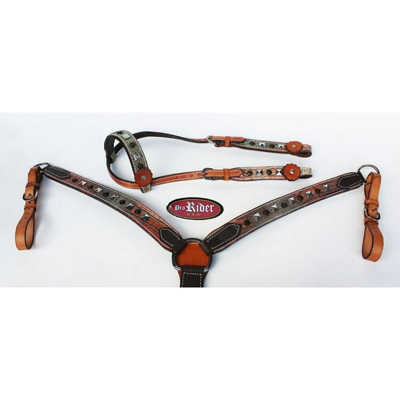 Show Tack Horse Bridle Western Leather Headstall Breast Collar Green 8261