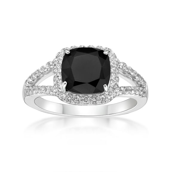 925 Sterling Silver Ring With Cushion Black Onyx and White Topaz Fine Jewelry