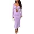 thumbnail image 3 of Women Y2K 2 Piece Long Skirt Set V Neck Halter Crop Top Off Shoulder Slim Fit Tube Top Split Maxi Skirts Outfit, 3 of 9