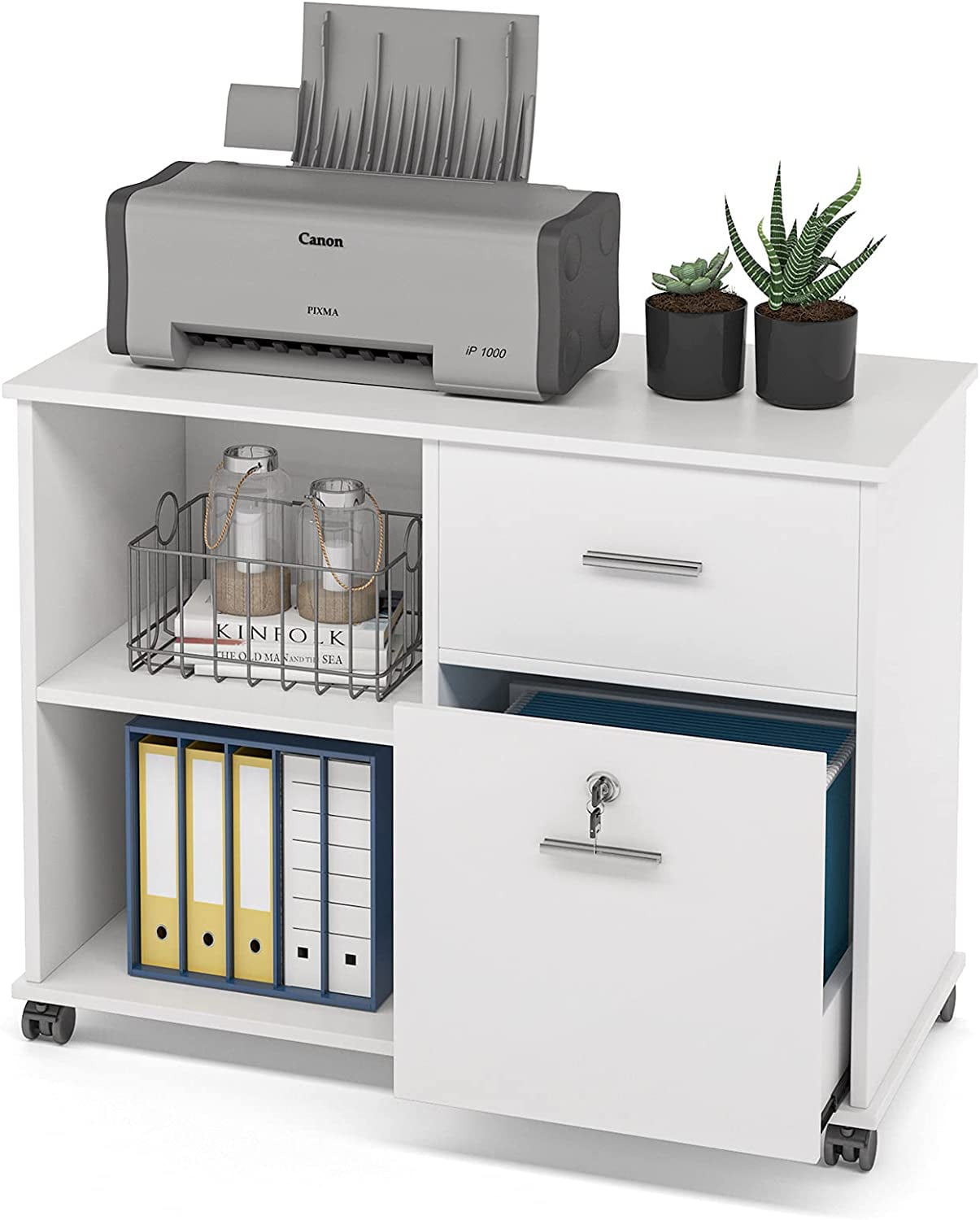 2 Drawers File with Lock, Mobile Lateral Filing for