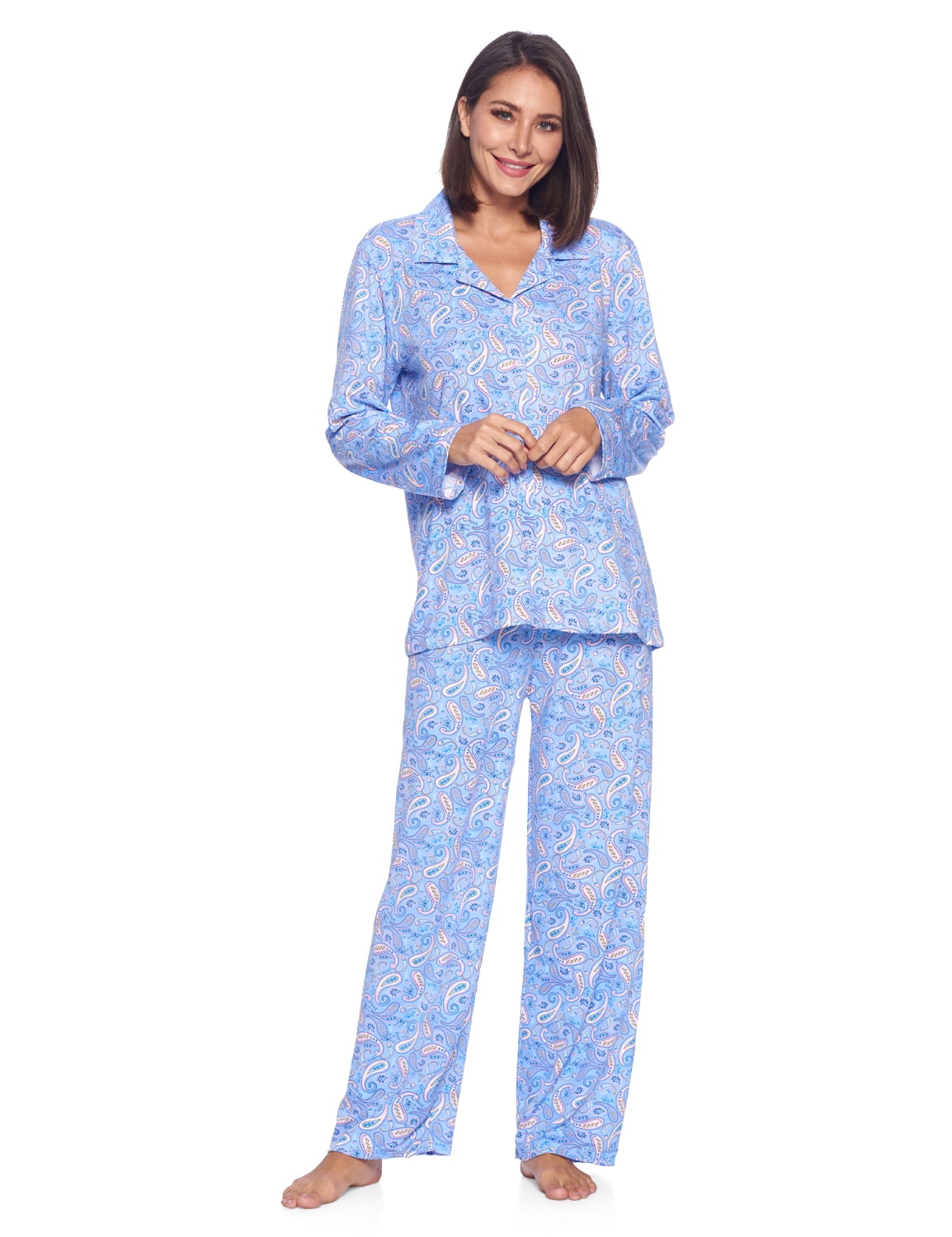 Casual Nights Women's Long Sleeve Rayon Button Down Pajama Set ...