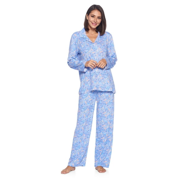 Casual Nights Women's Long Sleeve Rayon Button Down Pajama Set