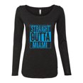 thumbnail image 2 of Straight Outta Miami MIA Fan | Fantasy Baseball Fans | Womens Sports Scoop Long Sleeve Top, Vintage Black, Small, 2 of 4