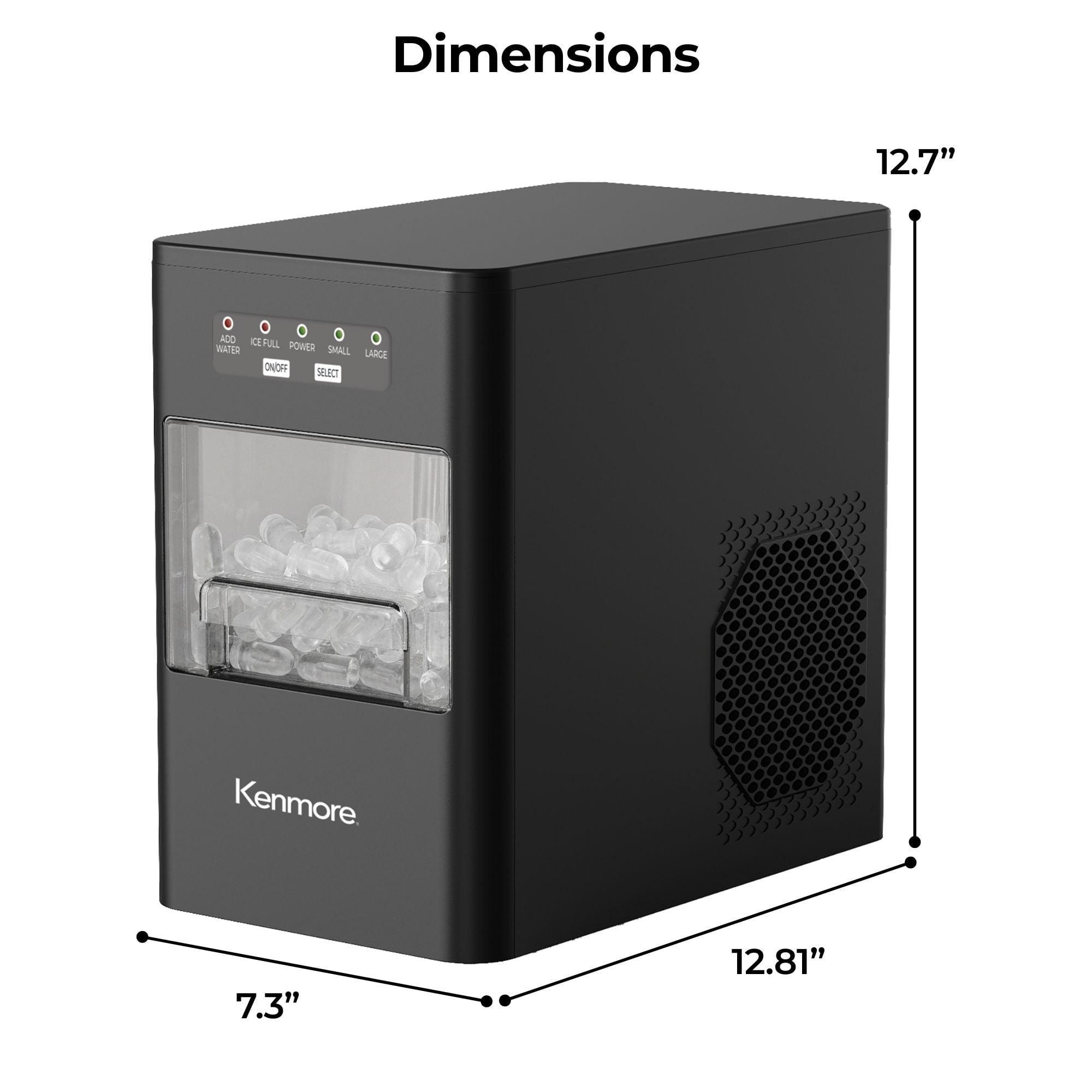 Kenmore Front-Load Countertop Bullet Ice Maker, Portable Ice Machine, 26 lb/Day Ice Cube Maker, Compact Self-Cleaning Ice Maker with Basket and Scoop for Home, Kitchen or RV