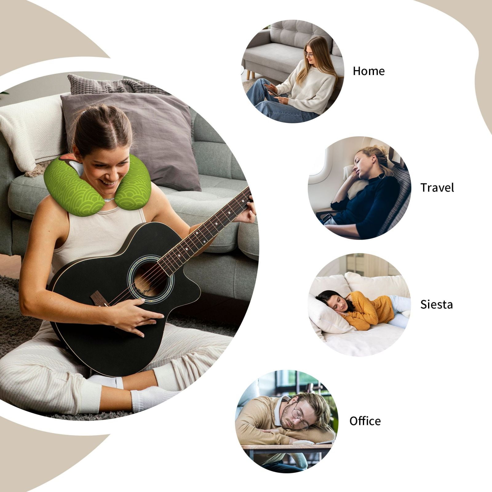 Xecao Fresh Sushi Print Memory Foam Cervical Neck Pillow Versatile U-Shaped Pillows for Home,Office,Camping,Travelling,Soft Washable Cover