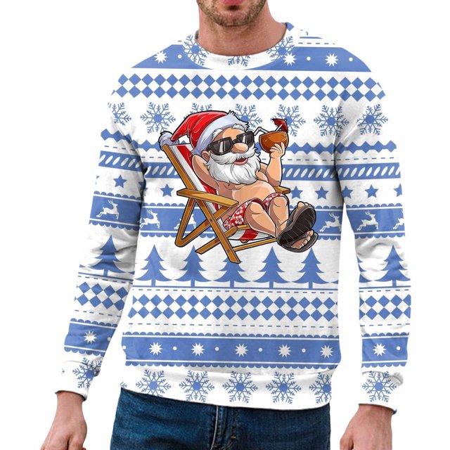 toraway Chandails en Molleton pour Hommes Tendance Graphique Hiver Automne et Hiver Décontracté Tendance Noël Imprimé Chandail Col Rond Chandail à Capuchon S