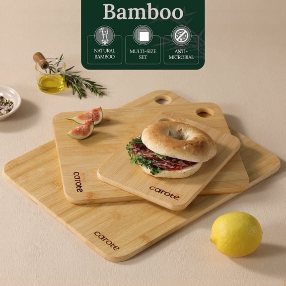 Carote Set of 3 Bamboo Cutting Boards Set for Kitchen, Chopping Boards