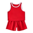 thumbnail image 2 of GiLiling Kids 2 Piece Basketball Uniform Set Performance Jersey and Shorts with White Trim Quick Dry Sports Outfit (Red, 18-24 Months), 2 of 5