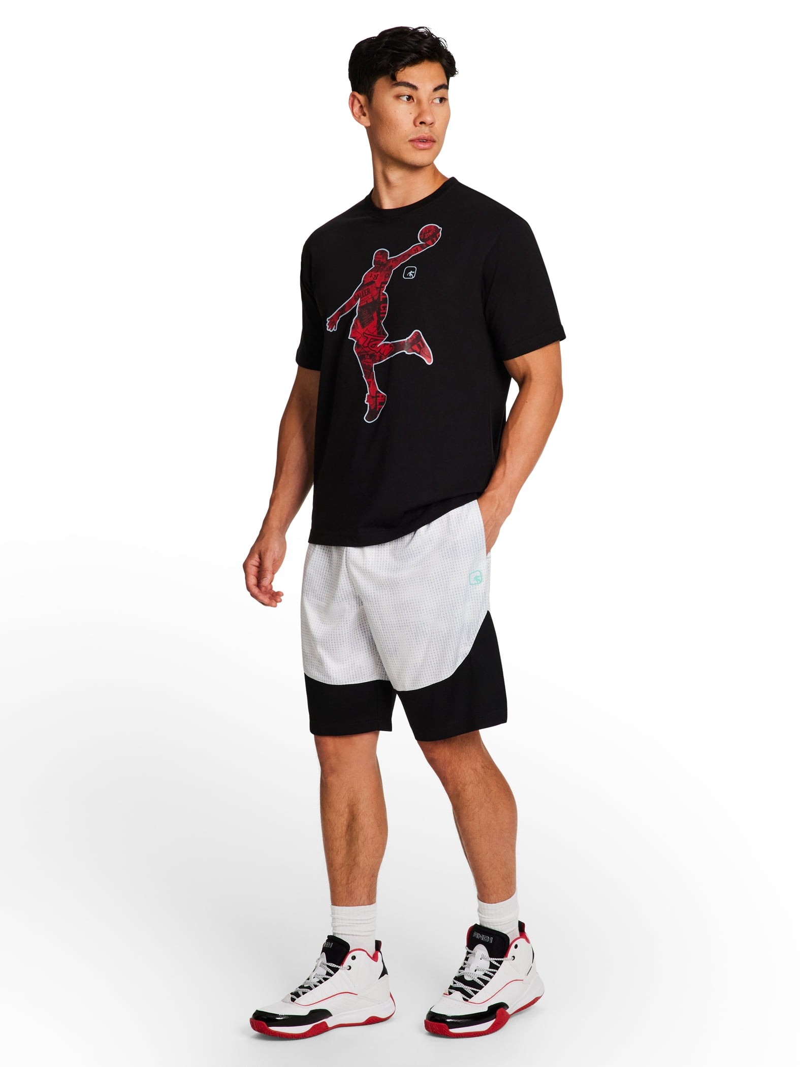 AND1 Men's and Big Men's Active Dribbling Short, 10" Inseam, up to Size 5XL
