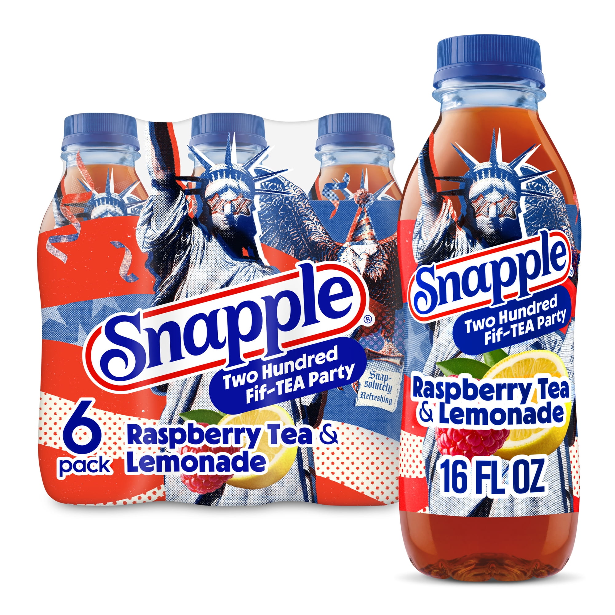 Snapple Raspberry Tea & Lemonade, Two Hundred Fif-TEA Party, Limited Edition, 16 fl oz, 6 Count Bottles