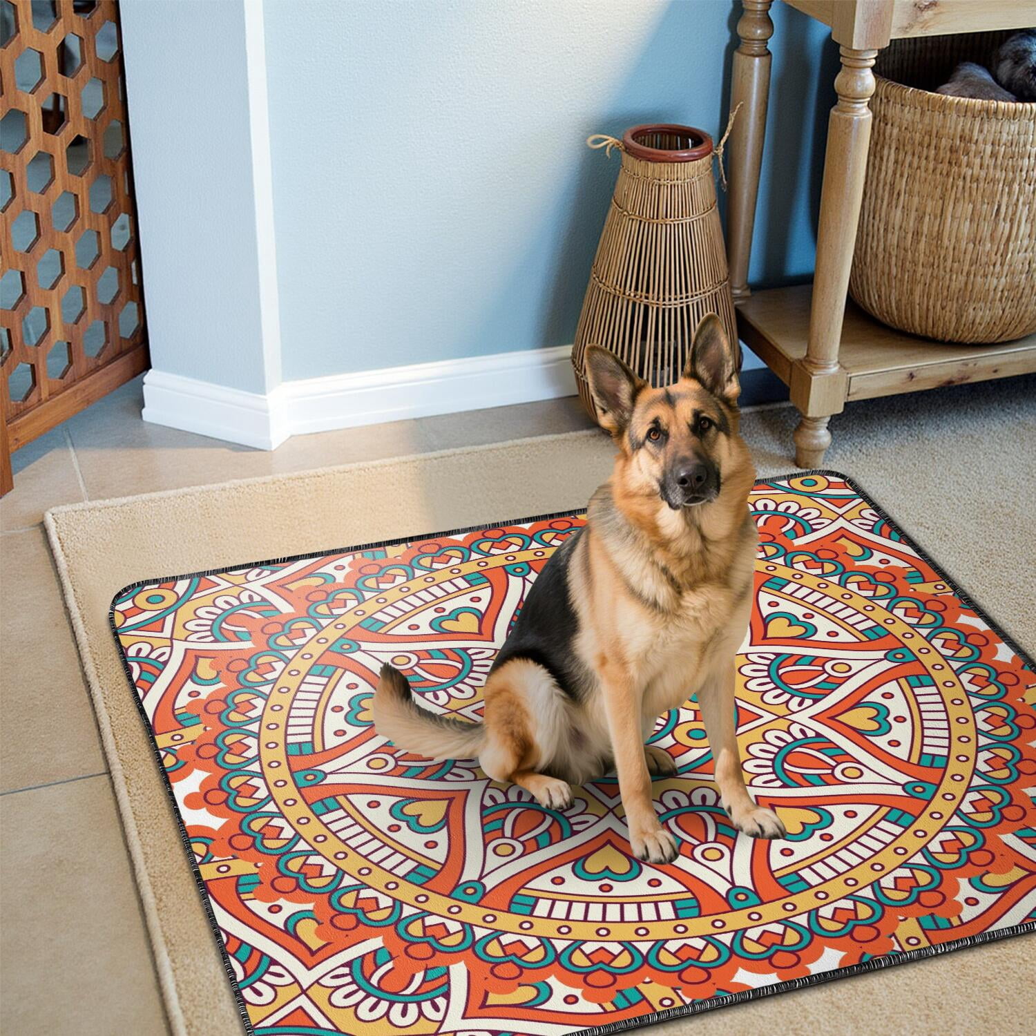 Reusable Washable Dog Pee Pads, 48" x48" in Mandala, Advanced Leak-Proof Design, Non-Slip Underside for Confident Use on Any Hard Floor.