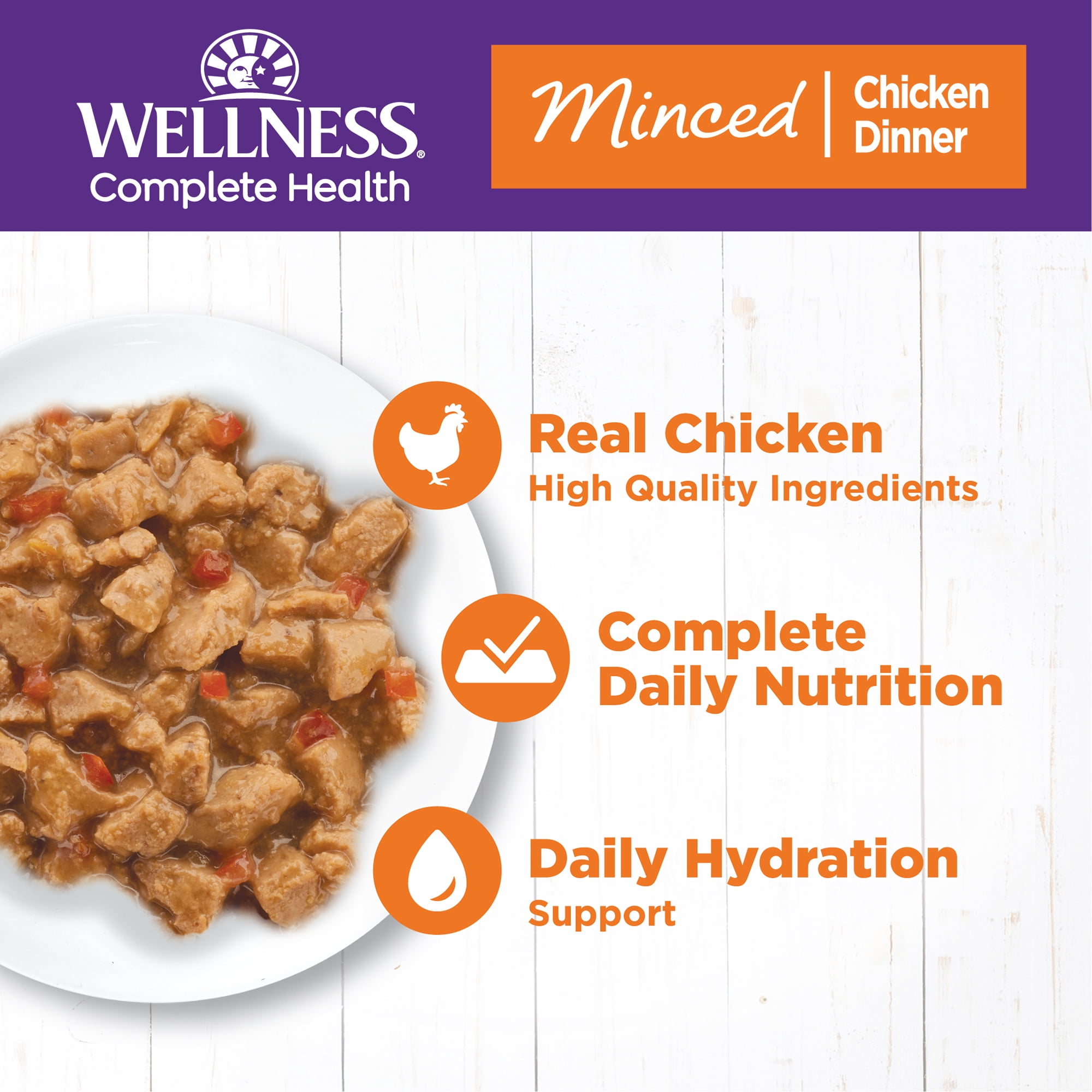 (24 pack) Wellness Complete Health Minced Adult Wet Cat Food, Natural, Protein-Rich, Grain Free, 5.5 Ounce , 24 Pack, (Chicken Entrée)
