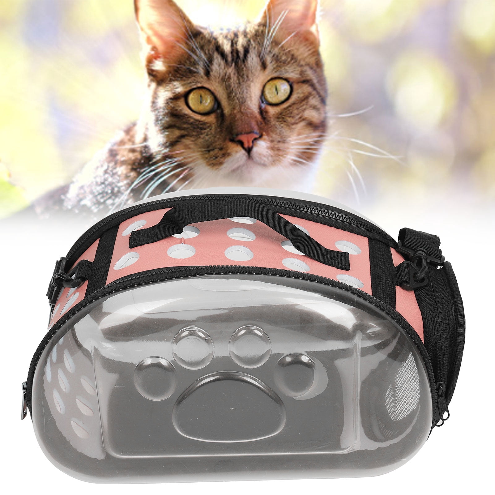 Rupoun Transparent Space Capsule Pet Carrier Backpack for Cats and Puppies, Outdoor Collapsible Breathable Travel Bag, Pink, Size Small (14.2 in / 36 cm)