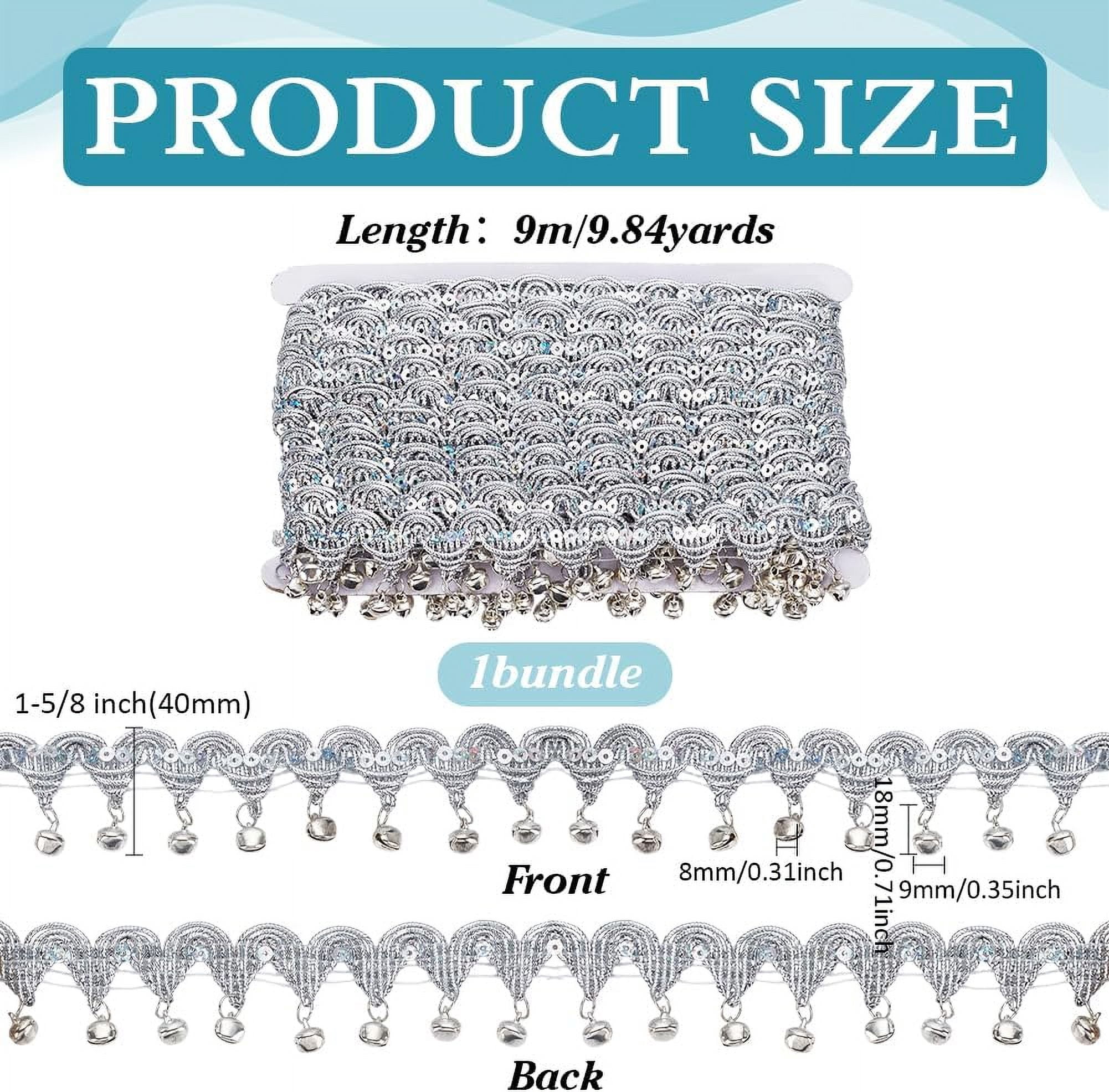 Metallic Wigs Ribbon with Iron Bell Beads for Sewing Decoration Gold 1-5/8 inch(40mm) about 9.84 Yards(9m)/Bundle