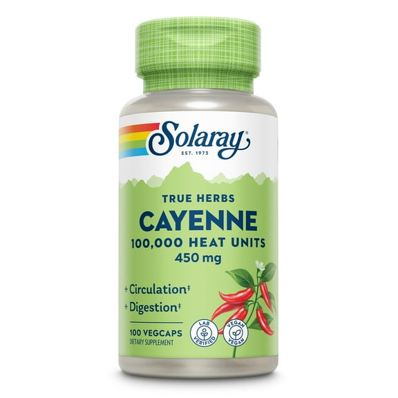 Solaray Cayenne Pepper 450 mg | 100,000 Heat Unit | Healthy Digestion, Circulation, Metabolism & Cardiovascular Support | Non-GMO | 100 VegCaps