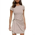 thumbnail image 1 of Nouvelle Robe T-Shirt Décontractée à Manches Courtes pour Femmes, Col Rond, Moulante, Froncée, Taille Nouée, Mini Robes, 1 of 2