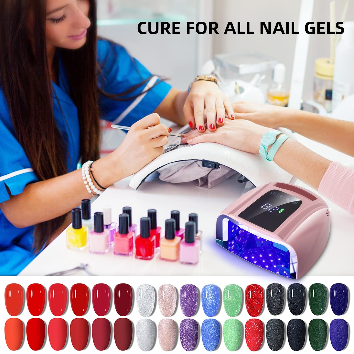 96W Rechargeable UV LED Nail lamp,Cordless Nail Dryer with Removable Stainless Steel Bottom,Professional Curing Lamp for Fingernail and Toenail, Auto Sensor & Quick Dry Nail Machine