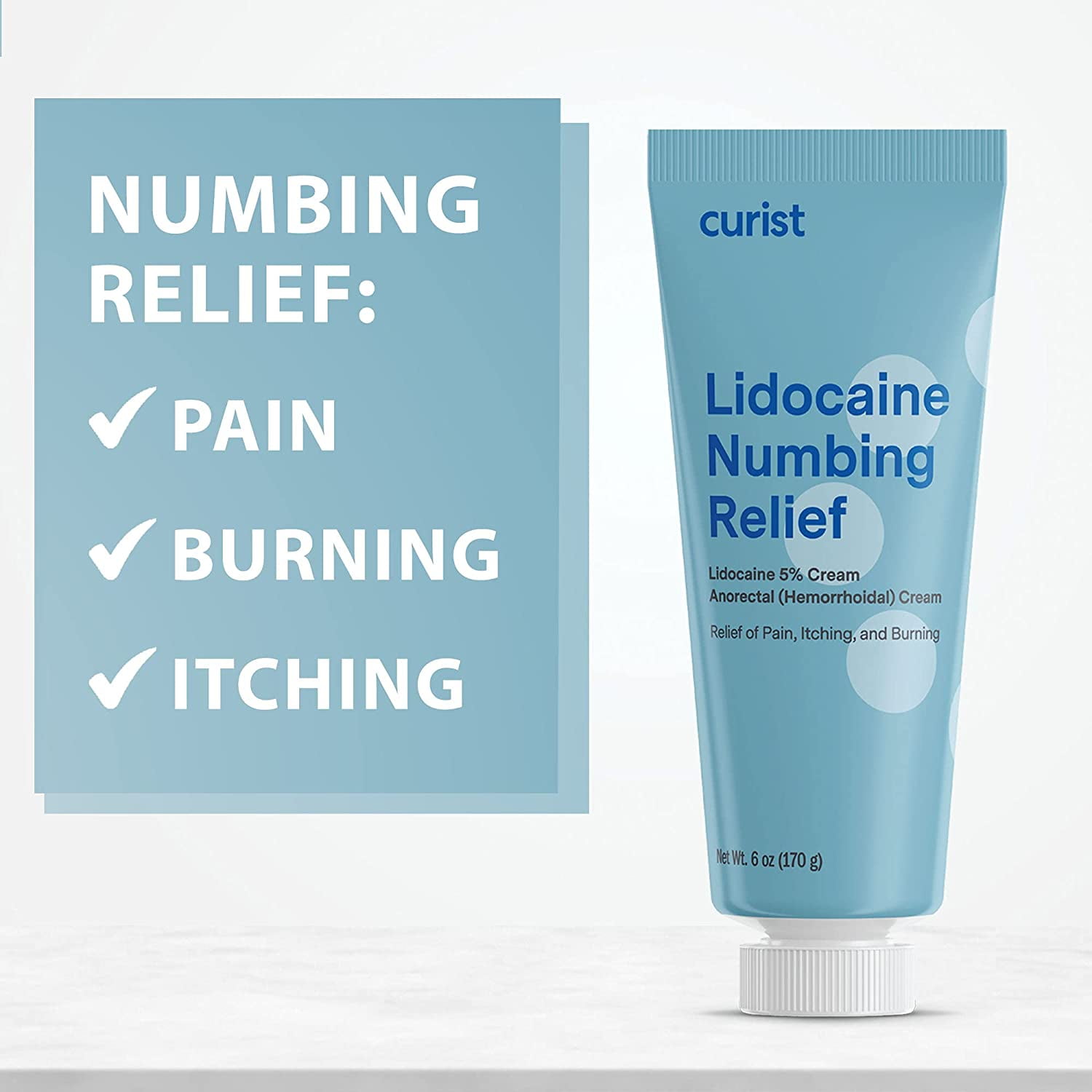 Curist Lidocaine 5% Cream 6 oz Tube | 5% Lidocaine Numbing Cream 6 oz Tube