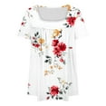 thumbnail image 4 of ITSAME Womens Plus Size T-Shirts, Short Sleeve Square Neck Floral Summer Pleated Tops White 3XL, 4 of 5