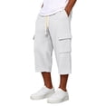 thumbnail image 2 of Nestiefly Mens Shorts Cargo Relaxed Fit Waffle Below Knee Drawstring Capri Pants Elastic Waist Work Baggy Summer Lounge Wear White L, 2 of 7