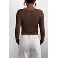 thumbnail image 2 of PRETTYGARDEN Remera Henley Mujer Manga Larga Marrón Talle Grande, 2 of 9