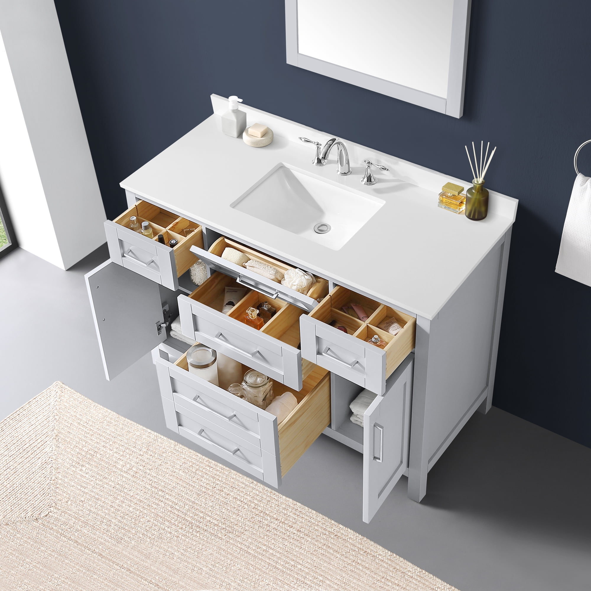 Ove Decors Tahoe 48 W x 21" D Freestanding Bathroom Vanity with Sink and Mirror, Dove Gray