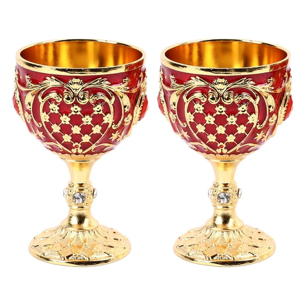 Copa De Cáliz Vintage, 2PCS De Aleación De Zinc, Copas De Vino Irrompibles Copa Sagrada De Tallo Retro Copas De Vino Medievales Copa De Licor De Vino En Relieve Vaso De