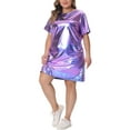 thumbnail image 4 of Agnes Orinda Women's Plus Size Valentines Day Metallic Round Neck Short Sleeve Party Clubwear Loose Mini T-Shirt Dresses 2X Purple, 4 of 6