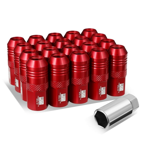 J2 Engineering 20Pcs Red M12 x 1.25 Wheel Tire Lug Nuts Open End Aluminum Replacement with Adapter J2-LN-T7-040-125-RD