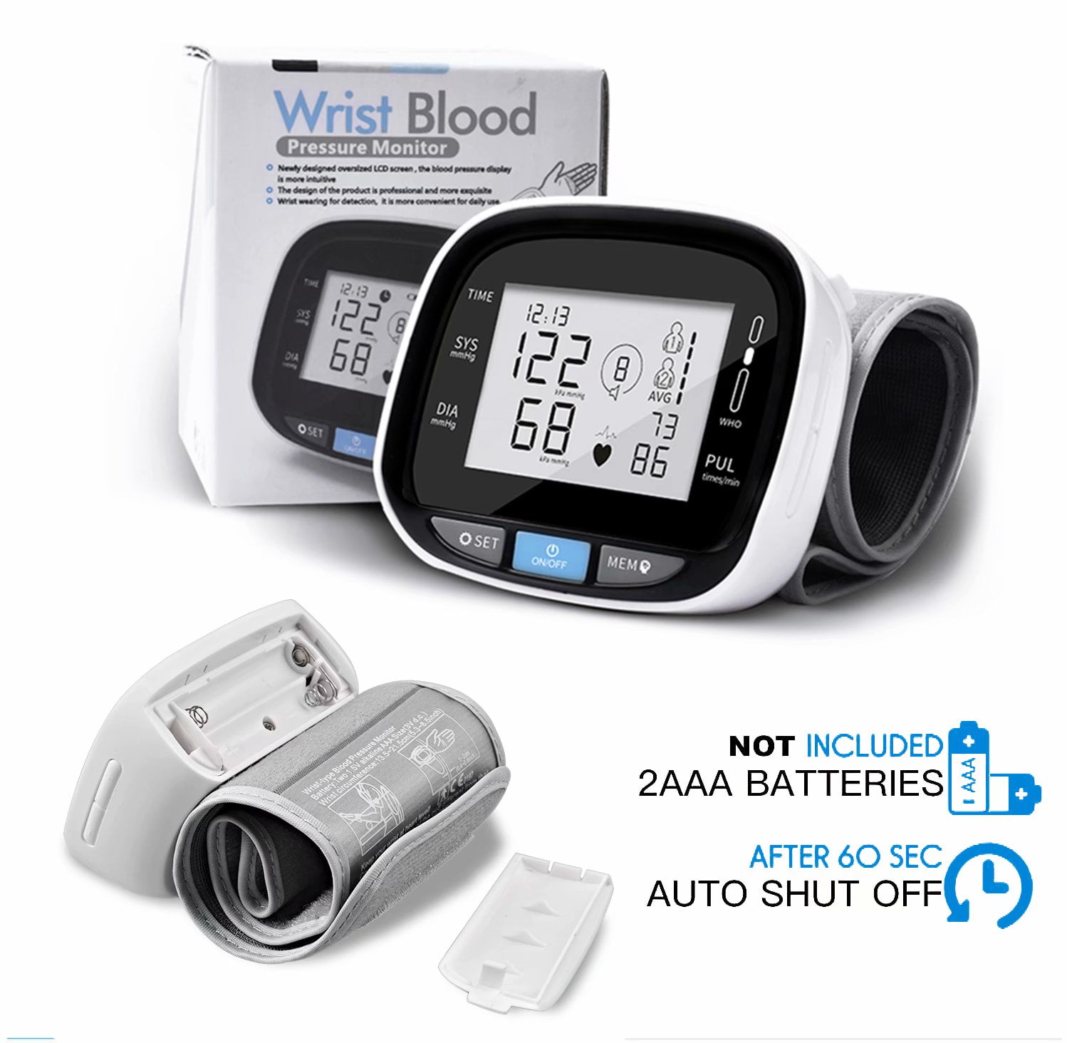 Wrist Blood Pressure Monitor, Easy Operation for Older, 90 Memories, One-Size for All Fits Most Cuff, Gifts for Women & Man
