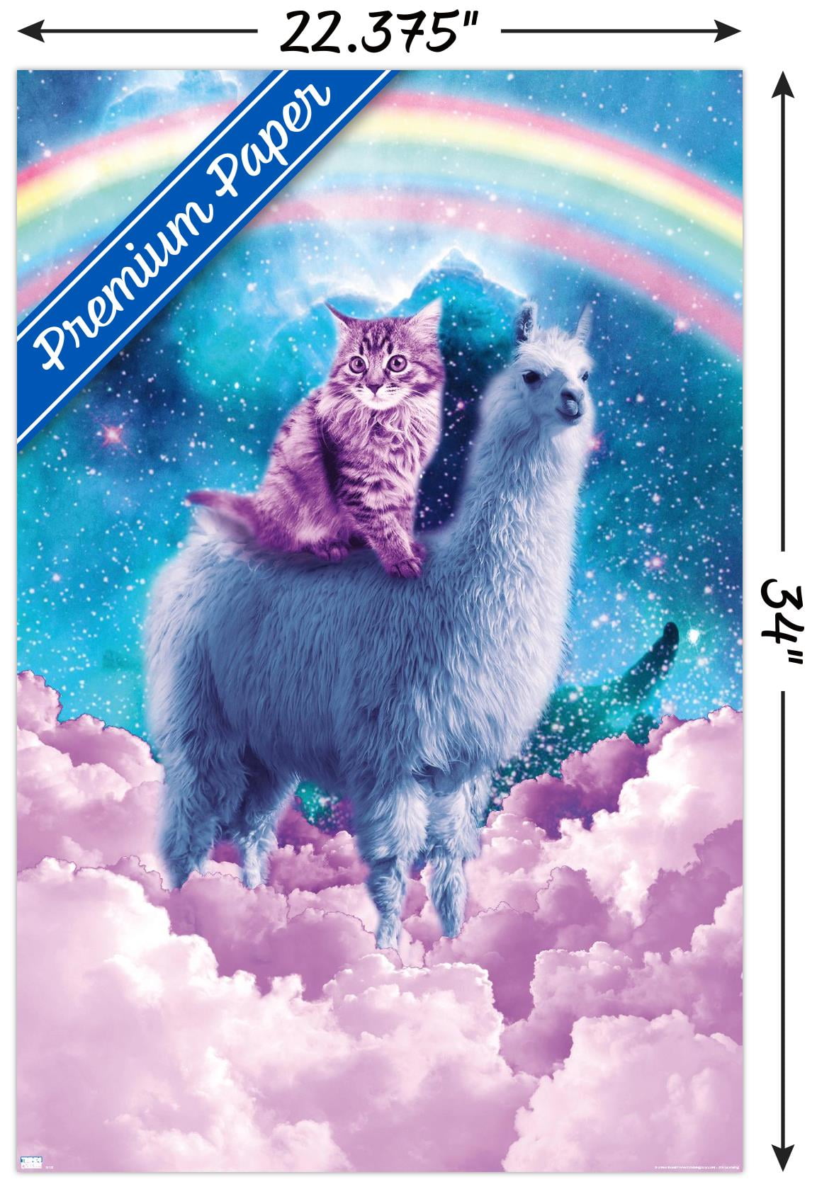 James Booker - Rainbow Llama Cat Clouds Wall Poster, 22.375" x 34"