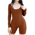 thumbnail image 2 of Lilgiuy Women's Solid Color Color Ribbed U Neck Long Sleeve Slim Buttock Lifting Sports Jumpsuit One-Piece Tights for Outdoor Activities, 2 of 5