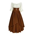 thumbnail image 2 of Renaissance Costume, Women Renaissance Costume Medieval High Waisted Skirt Set | 2 Piece Victorian Set,Off Shoulder Collar,Flared Sleeves,Skirt Length Up to Ankle, Coffee XL, 2 of 6