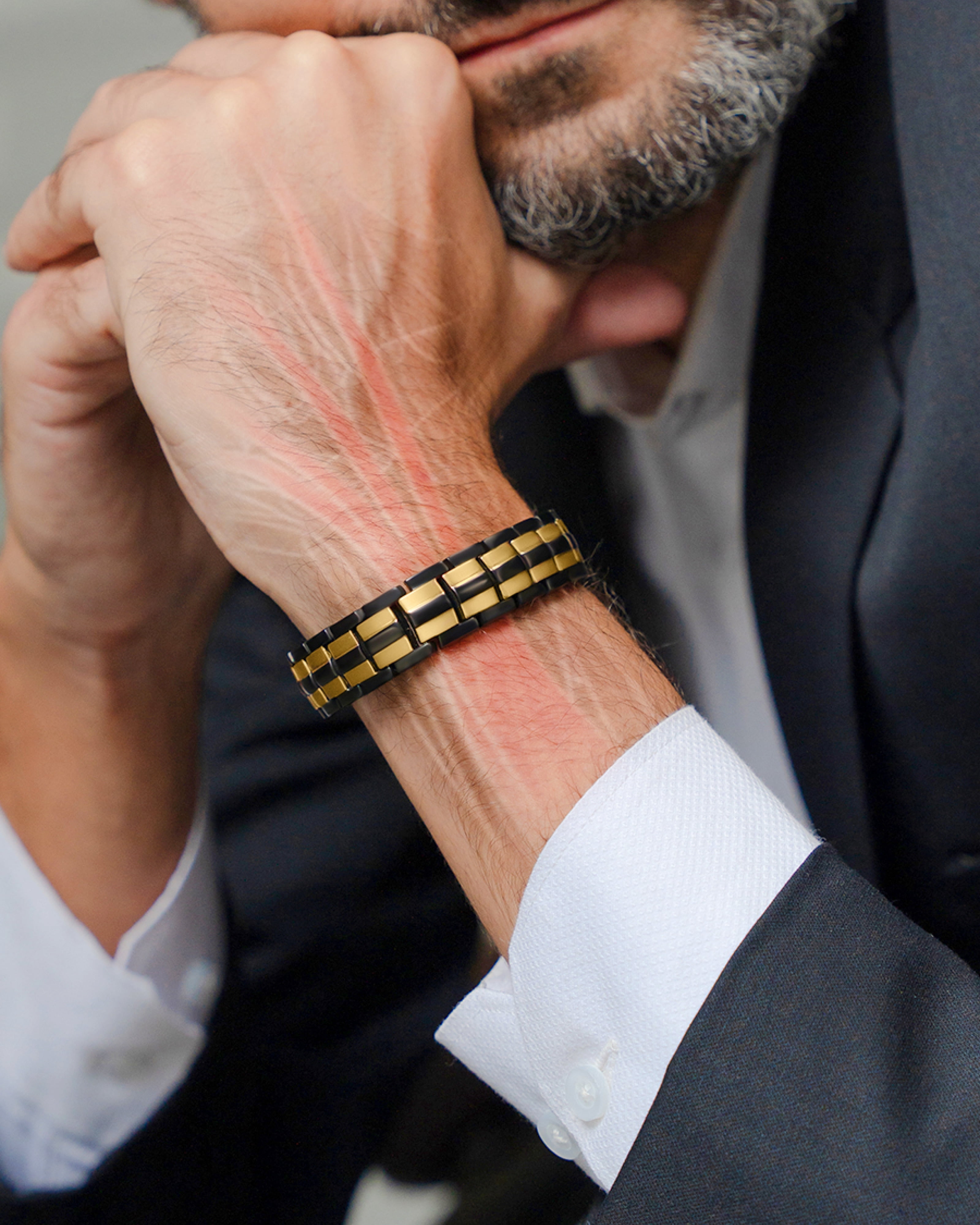 MagnetRX® Magnetic Bracelets for Men - EllipseMAX 5X Strength 5,000 Gauss Magnets - Premium Titanium Mens Magnetic Bracelet & Adjustable Length (Black/Gold)