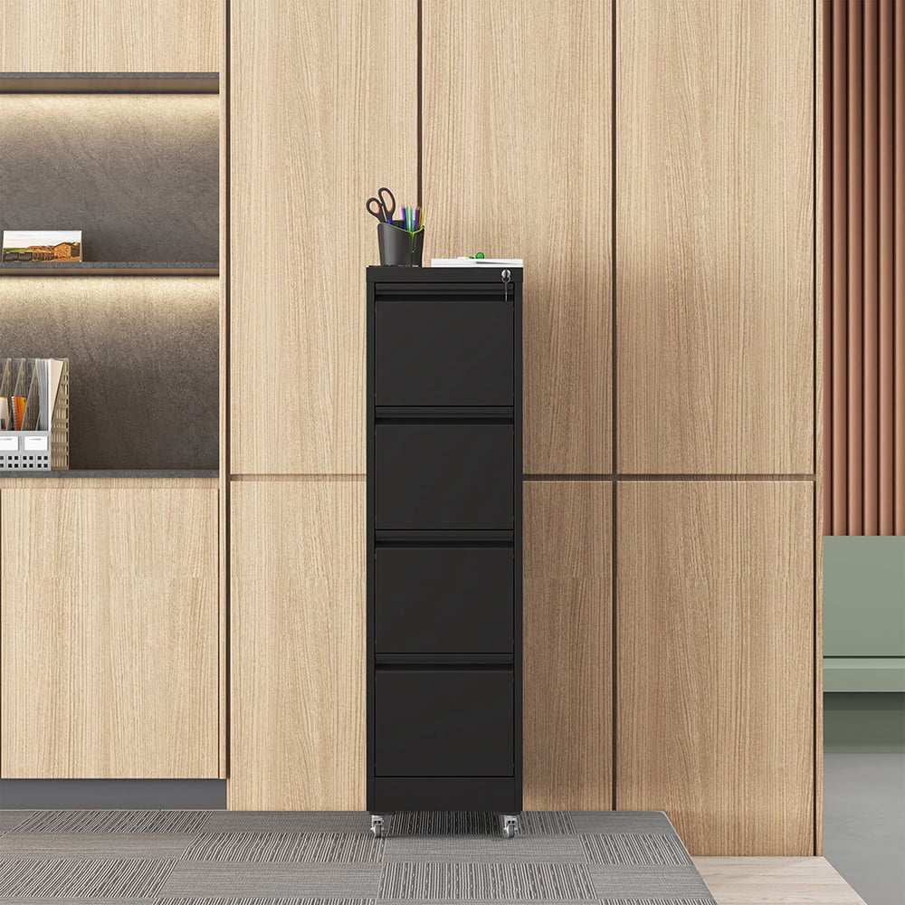 YINGYING 4 Drawer File Cabinet with Lock and Card Slot, Office Home Narrow Vertical Filing Cabinet for A4 Legal/Letter Size for Home, Office
