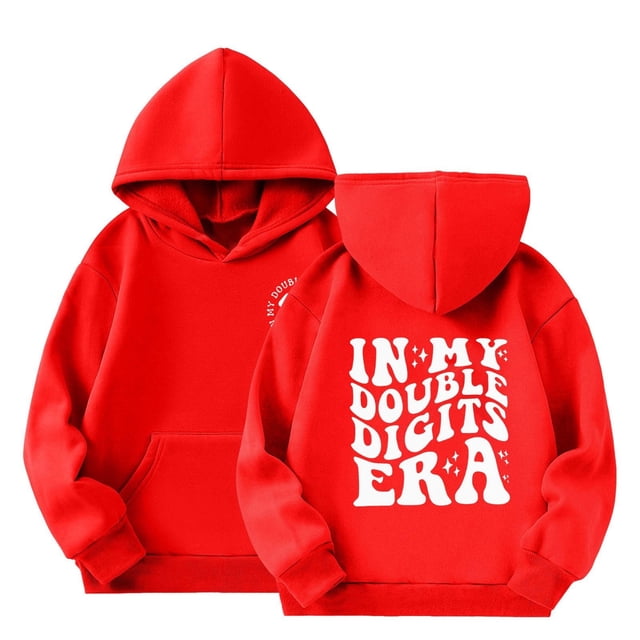 Double Digits Birthday Athletic Hooded Pullover For Girls Sports Jacket With Front Pocket Casual Sweatshirt