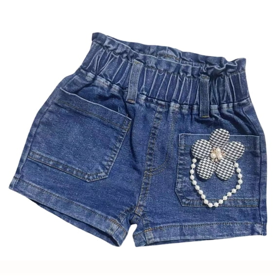 Angala Toddler Girls Shorts Floral Applique Jean Shorts Elastic Waist Summer Fashion Comfortable Dailywear Baby Girls Shorts Size 2-3 Years Blue