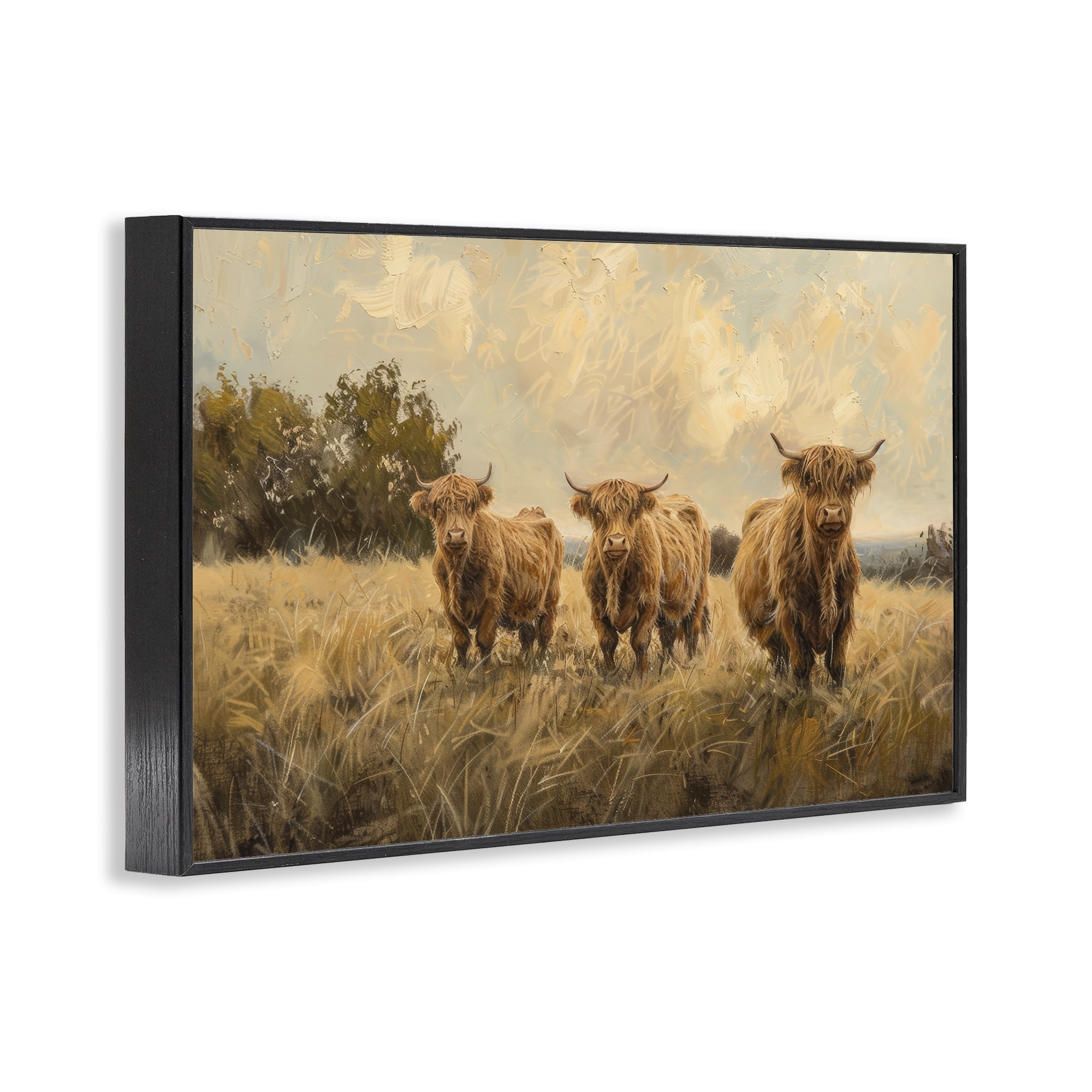 Stupell Industries Three's A Party Cattle Animals & Insects Painting Black Framed Art Print Wall Art, 18 x 12
