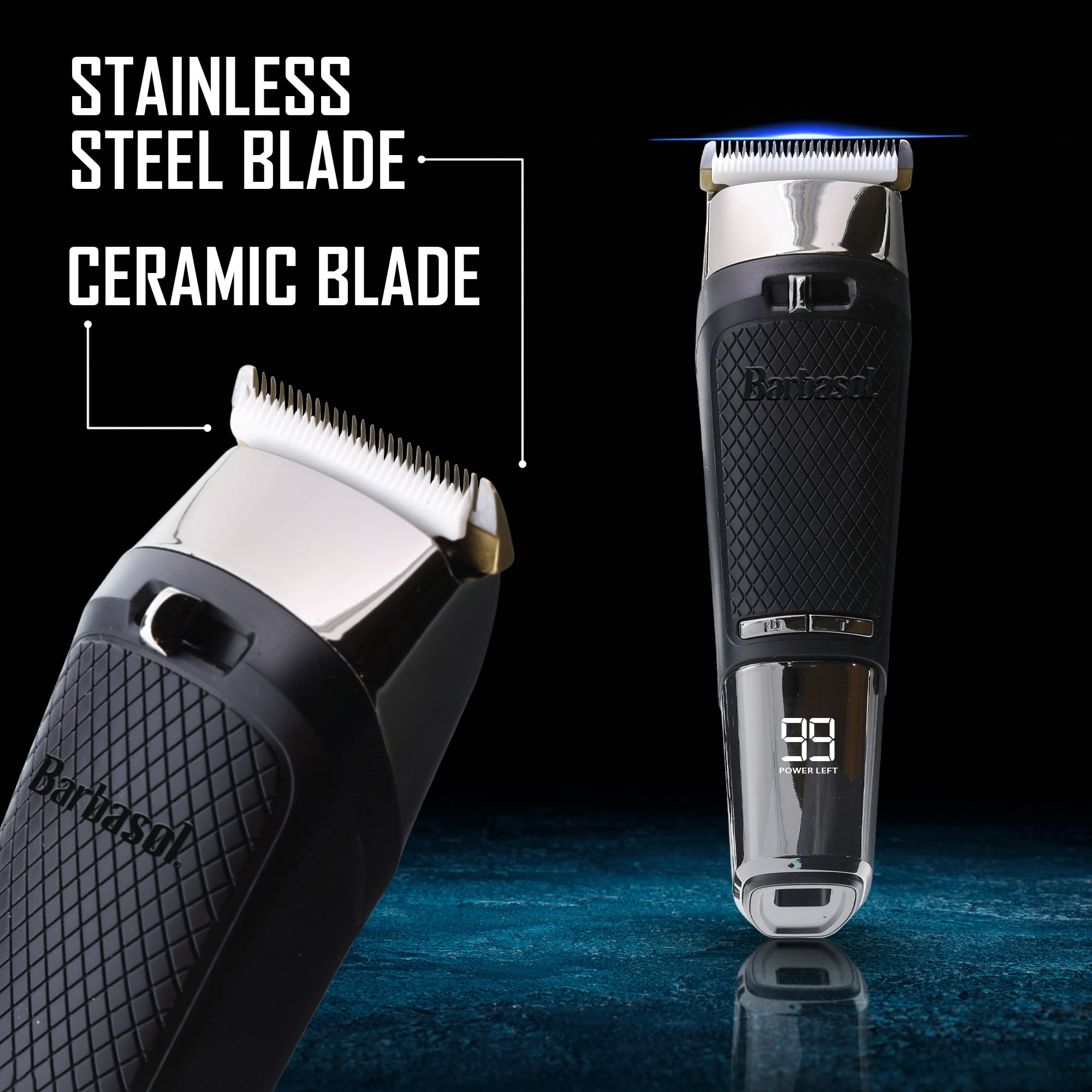 Barbasol Rechargeable Hair, Beard & Body Trimmer for Men, Ceramic Blades, Turbo Power, LCD Display, Cordless Grooming Kit with 4 Comb Guards