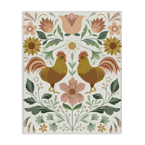 Stupell Industries Hen & Florals Pattern Animals Painting Wrapped Canvas Art Print Wall Art, 16 x 20