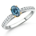thumbnail image 2 of Gem Stone King 925 Sterling Silver and 10K Yellow Gold Persian Blue Moissanite and White Lab Grown Diamond Engagement Ring for Women (0.63 Cttw, Oval 6X4MM, Gemstone Birthstone, Size 8), 2 of 4