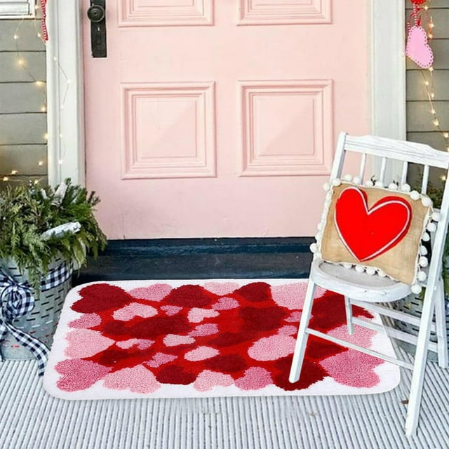 Wzzjkit Valentine's Day Door Mat - Super Absorbent Quick Dry Love Pattern Front Mats Bath Rug Rubber Backing Non Slip Washable Carpet - Valentine's Day Decorations Door Mat Outside Entrance (M)