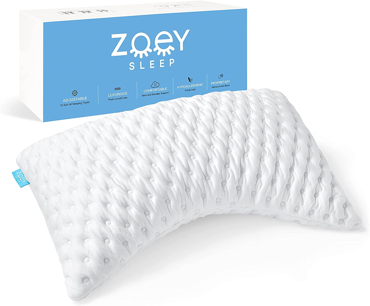Zoey Sleep Curve Pillow Shredded Memory Foam Side Sleeper Pillow