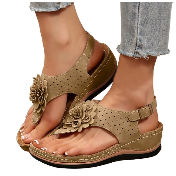Flower Wedge Flip Flop Sandals for Women with Arch Support Comfortable Orthopedic Walking Dress Summer Shoes