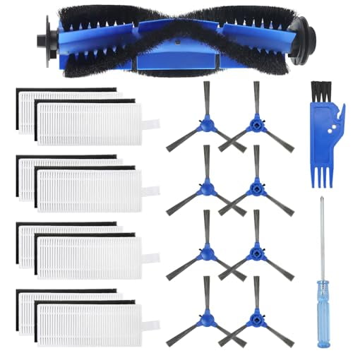 Replacement for Eufy Robovac Brushes and Filters by Techecook Compatible for Eufy Vacuum robovac 11s,12,15C,15T,25C,30,30C,35C - 8 Side Brushes,8 Filters,1 Rolling Brush,1 Cleaning Brush