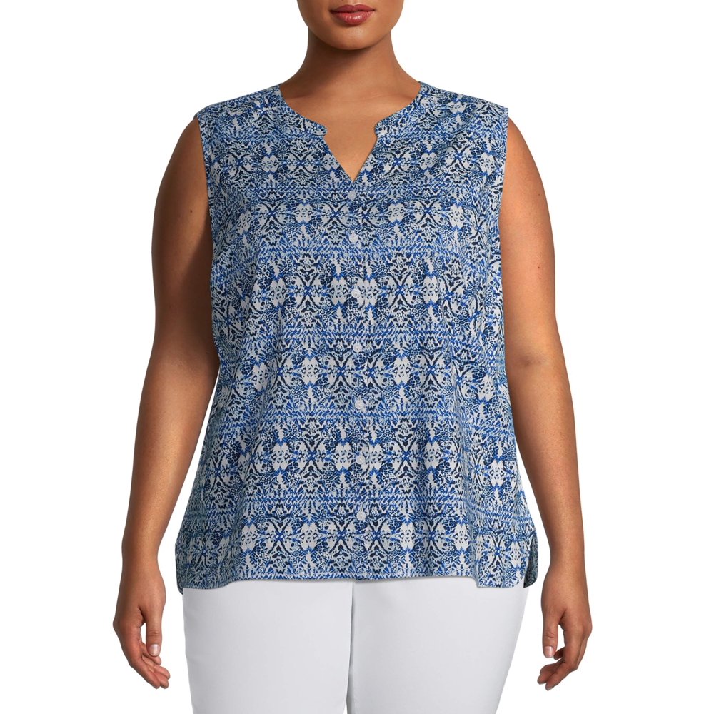 Erika Erika Women's Plus Size Irina Patterned Sleeveless Button Down