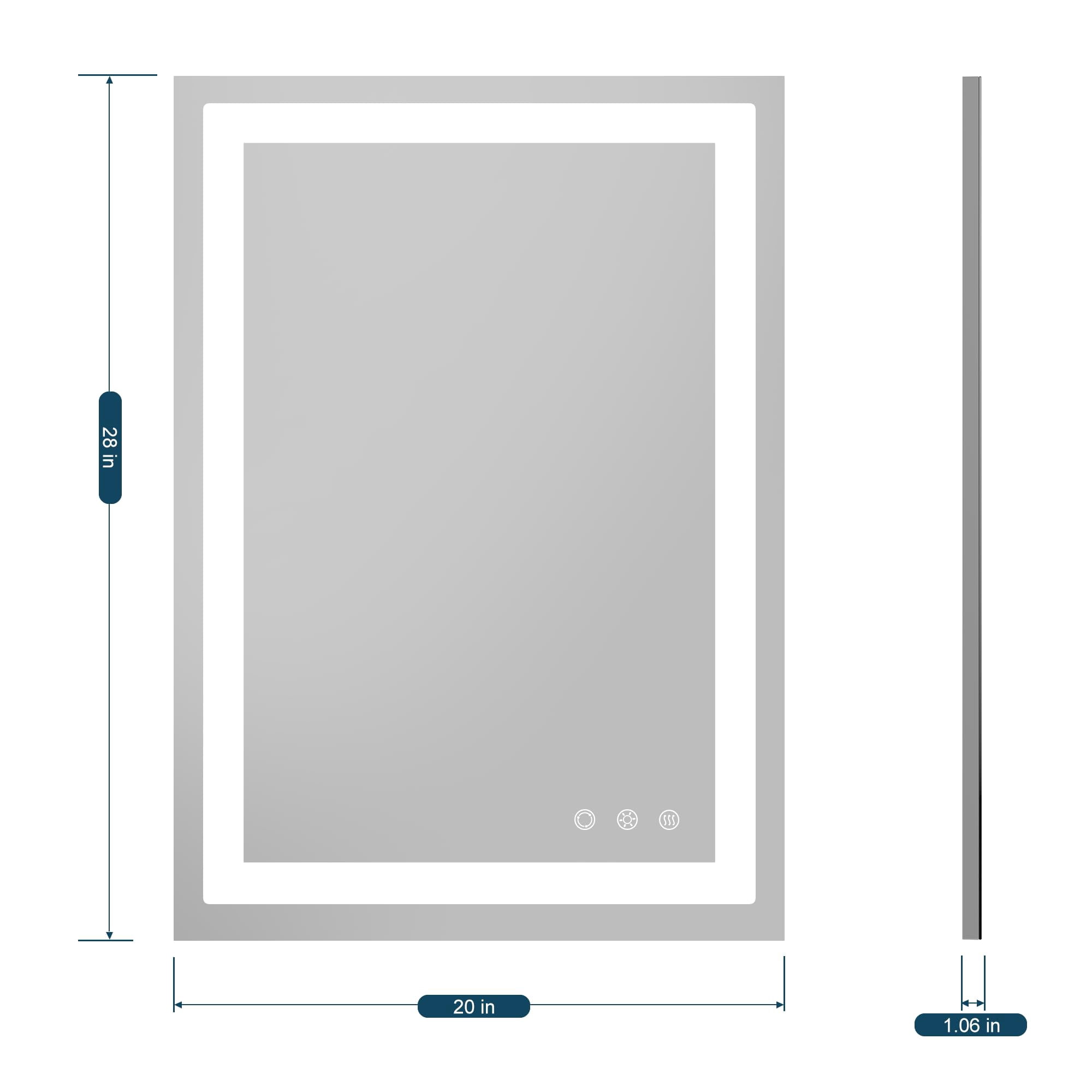 FUNTOUCH 20" x 28" Wall Mounted Vanity Mirror LED Bathroom Mirror with Lights, 3 Colors Dimmable Makeup Mirror, Anti-Fog, Memory, Waterproof, Rectangular